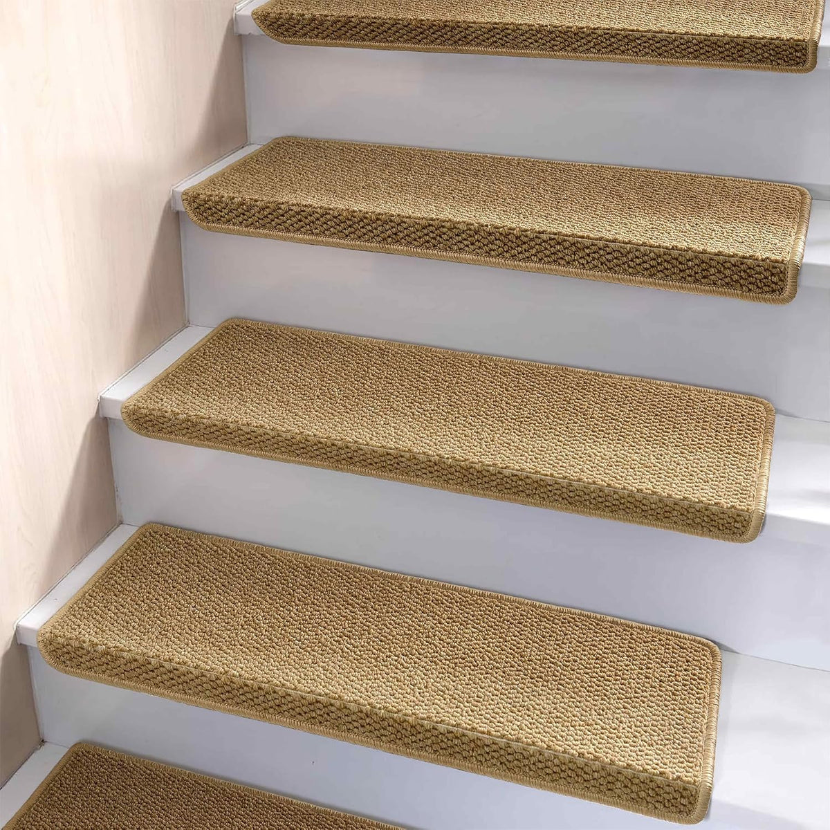 Cushioned Step Covers with Rounded Nose – Self-Adhesive Stairway Pads for Wood & Tile – 14-Pack Set – Beige | Thomler