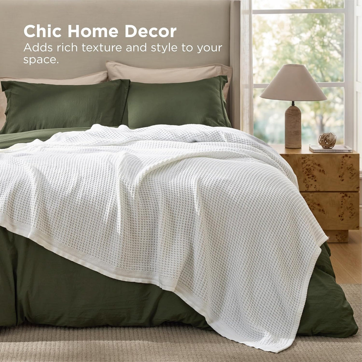 Pure Cotton Thermal Blanket – Queen 90×90 in – Textured Weave Layer for All Seasons – Lightweight & Breathable Throw for Bed or Sofa | Thomler
