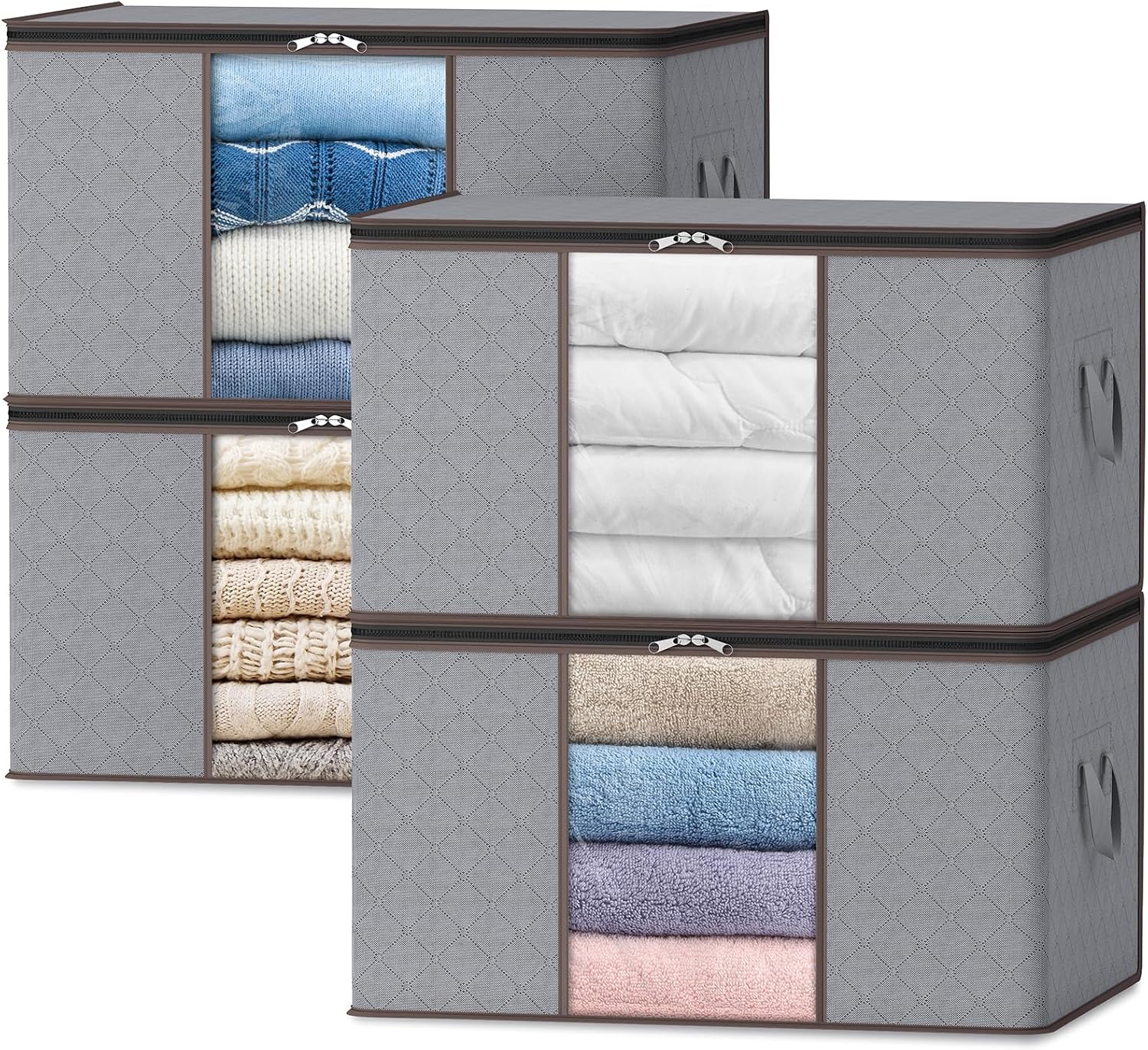 Storage Box Fabric 90.0 L Grey Clothes Blanket Organisation Foldable Wardrobe Under Bed Storage With Viewing Window | Thomler
