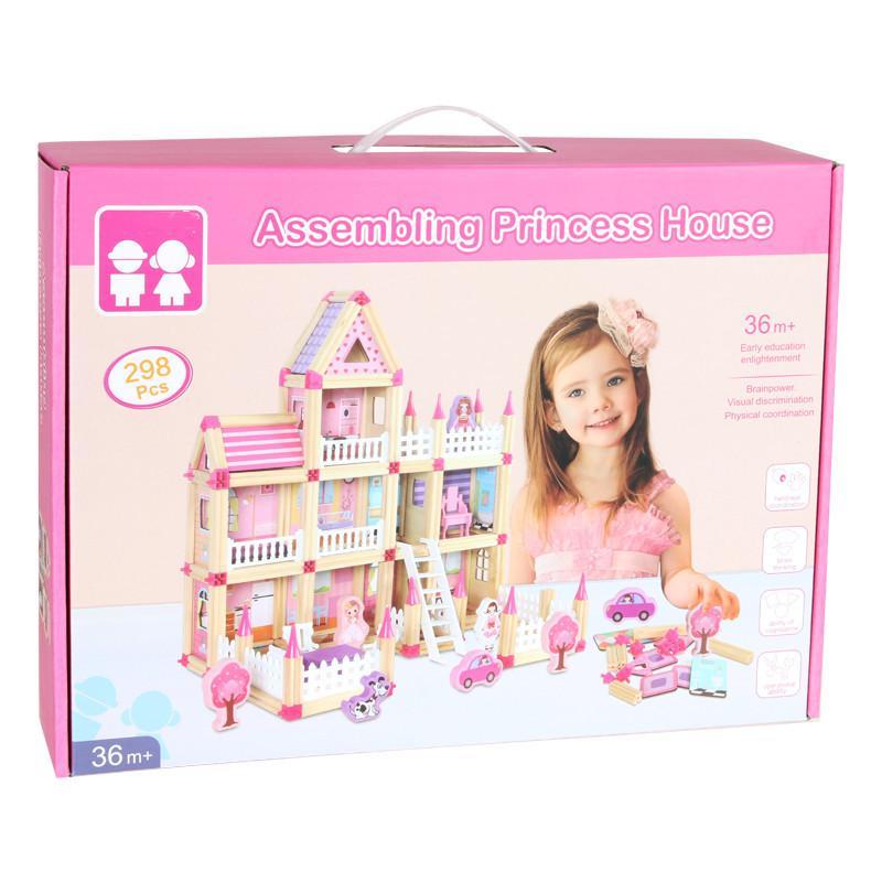 Wooden Modular Dollhouse Construction Set – Creative Building Activity for Kids Age 2+ with Architectural Pieces, Doors & Windows | Thomler