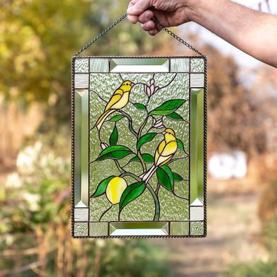 Stained Glass Window Cling Sun Catcher Panel for Indoor Outdoor Wall Decor, Acrylic Light Prism Art with Hummingbird Cardinal Butterfly | Thomler