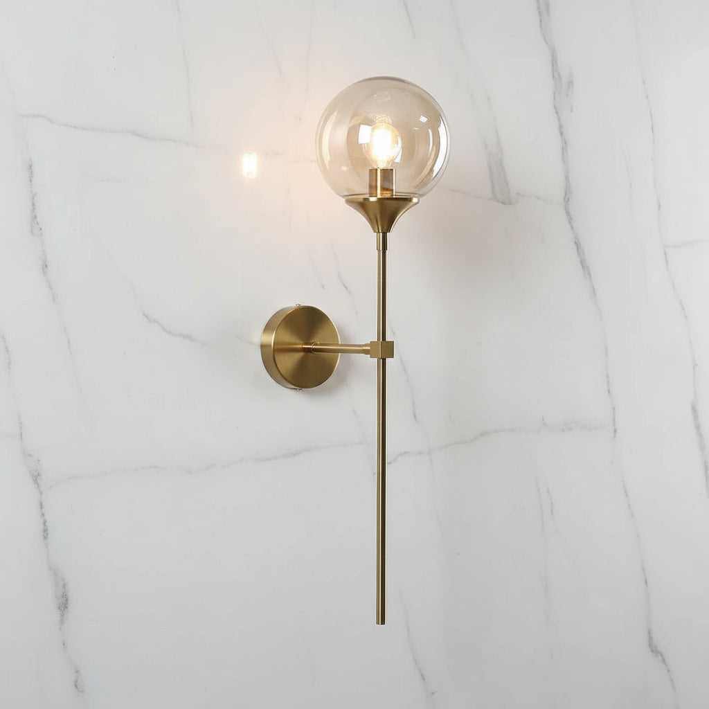 Glass Wall Light Fixture with Gold Metal Base – Ambient Lighting for Bedroom, Living Room & Hallway – 4 Shade Colors | Thomler