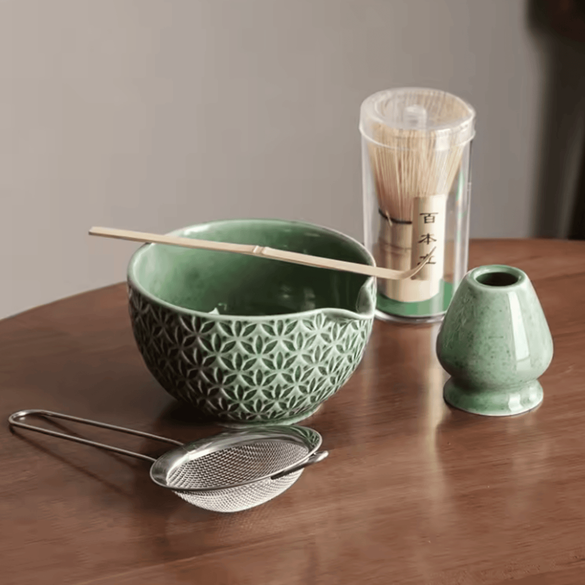 Handcrafted Ceramic Matcha Preparation Kit with Bamboo Whisk & Serving Tray for Traditional Tea Ceremony at Home, Office & Studio | Thomler