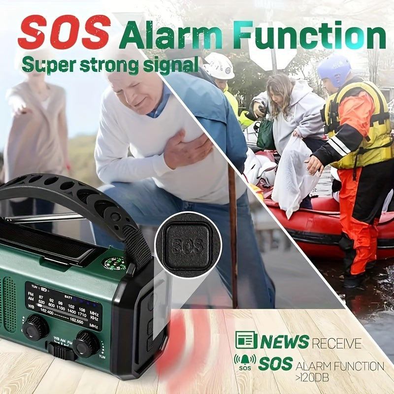 Solar Hand Crank Emergency Weather Radio with Flashlight & Phone Charger for Camping Hiking Outdoor Survival Power Outage Preparedness | Thomler