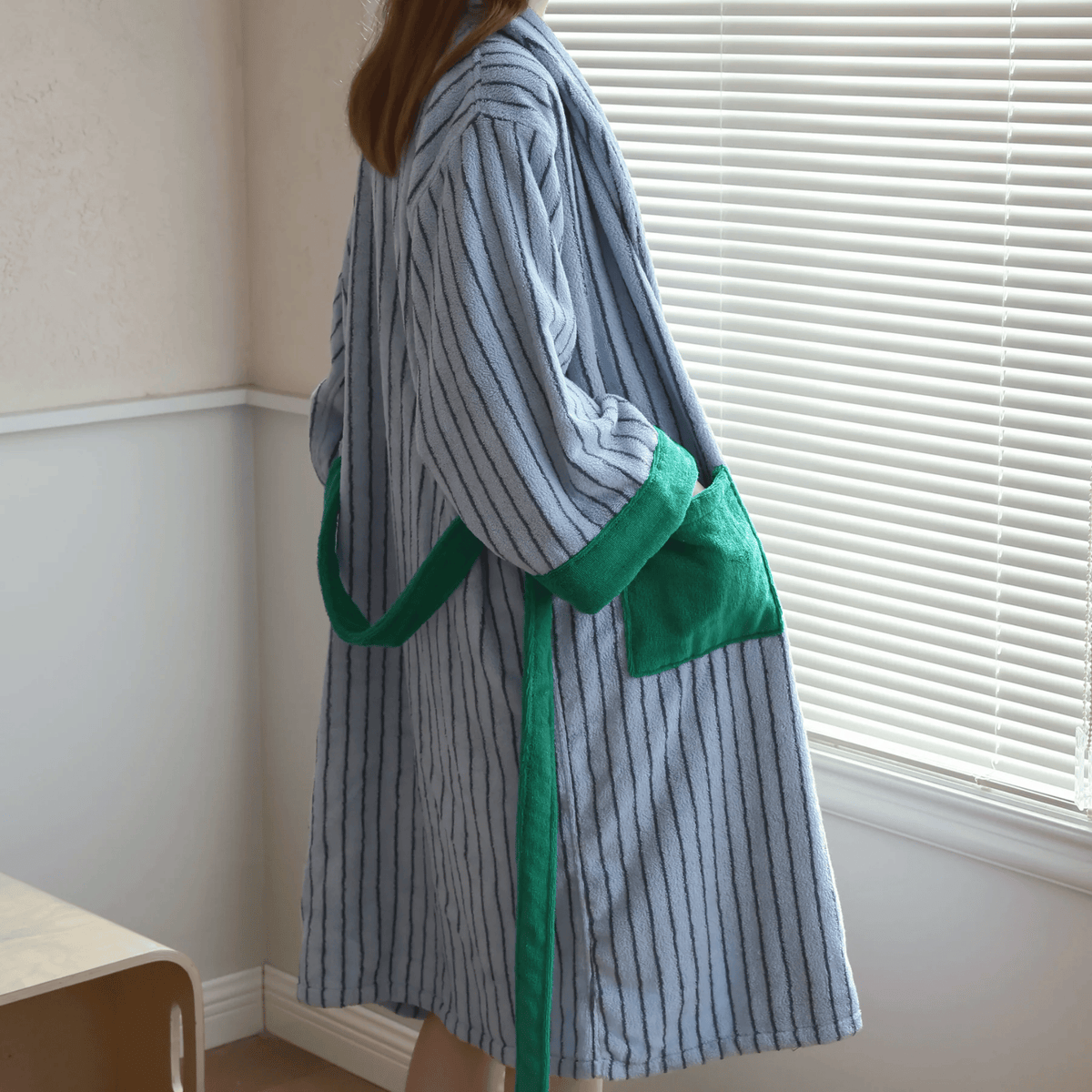 Organic Cotton Striped Terry Robe for Women – Soft Jacquard Loungewear Bathrobe with Coordinated Two-Tone Colors for Everyday Comfort | Thomler