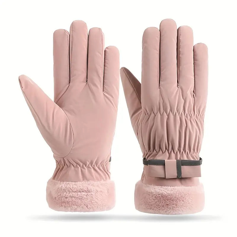 Touchscreen Winter Gloves with Plush Lining & Bow Detail for Snow Sports and Cycling | Thomler