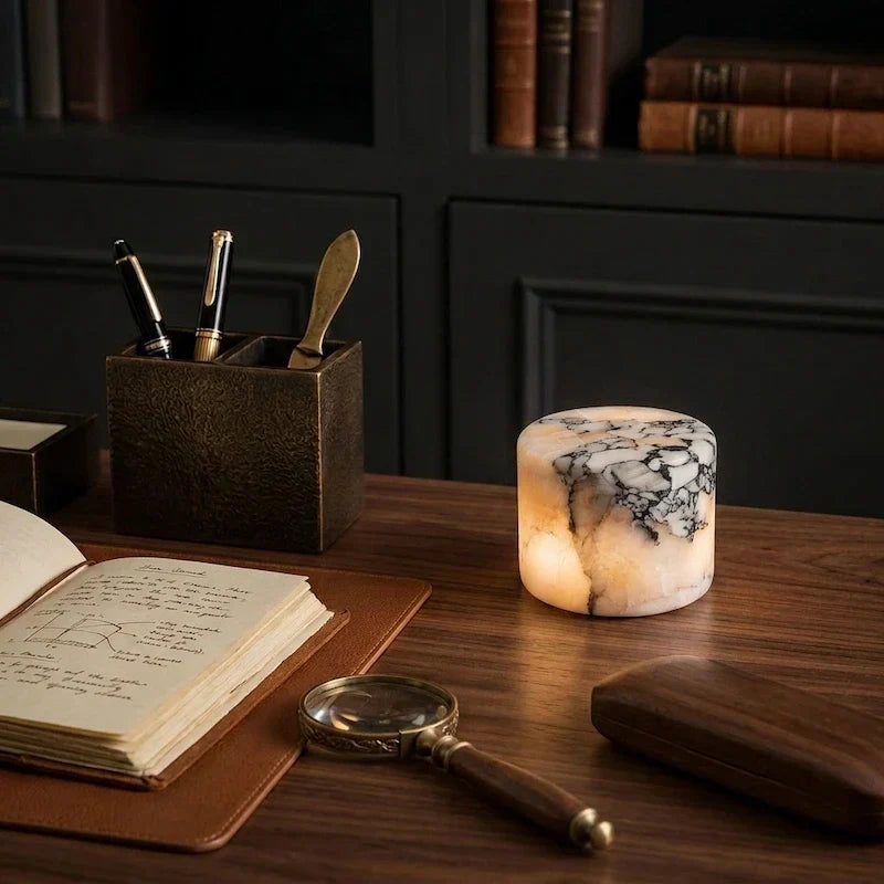 Rechargeable Touch-Dimming Stone Accent Lamp with Natural Veining for Bedside & Desk | Thomler