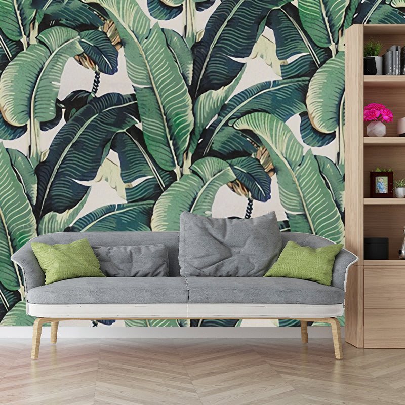 Tropical Banana Leaf Wall Mural Decal Peel and Stick Removable Wallpaper for Living Room Bedroom Kitchen Custom Size Green Plant Wall | Thomler