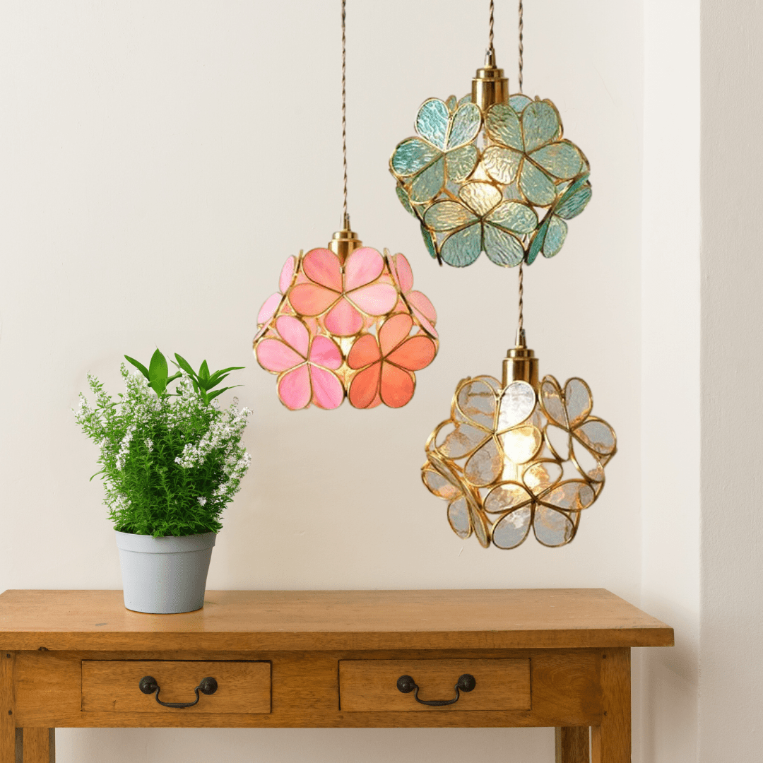 Pendant Light Glass Floral 8.7 in Warm LED Bedroom Kitchen Hanging Ceiling Lamp Adjustable Cord Modern Nordic Style | Thomler