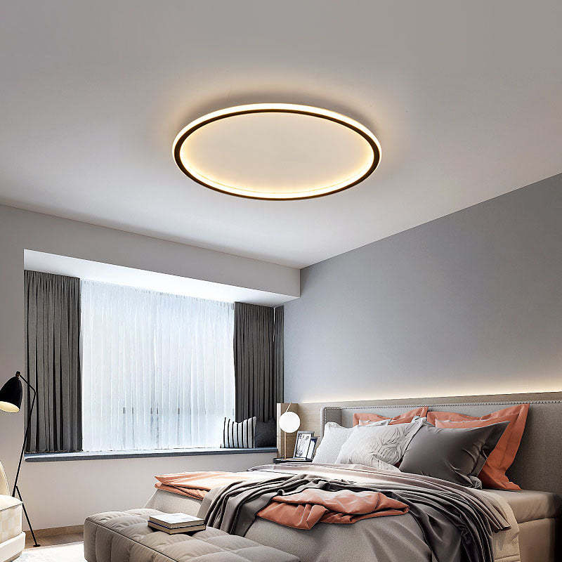 Dimmable Round LED Flush Mount Ceiling Light for Bedroom Living Room | Black White Metal Acrylic | Indoor Hardwired 12-20 Inch Fixture | Thomler