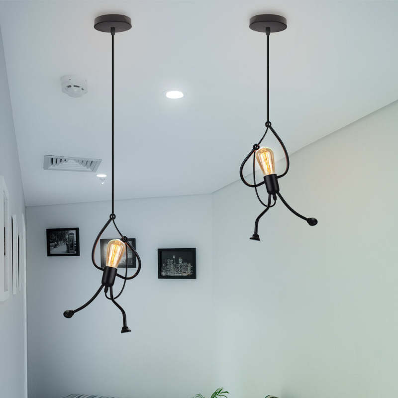 Superhero Silhouette Metal Pendant Light with Adjustable Cable & LED Bulbs | Thomler