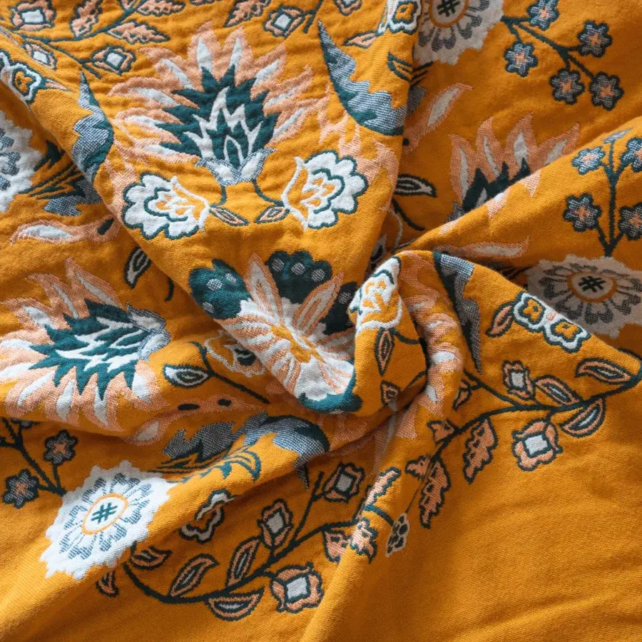 Reversible Cotton Throw Blanket with Tassels – Bohemian Floral Design for Couch, Sofa, or Bed – Warm & Decorative Home Accent | Thomler