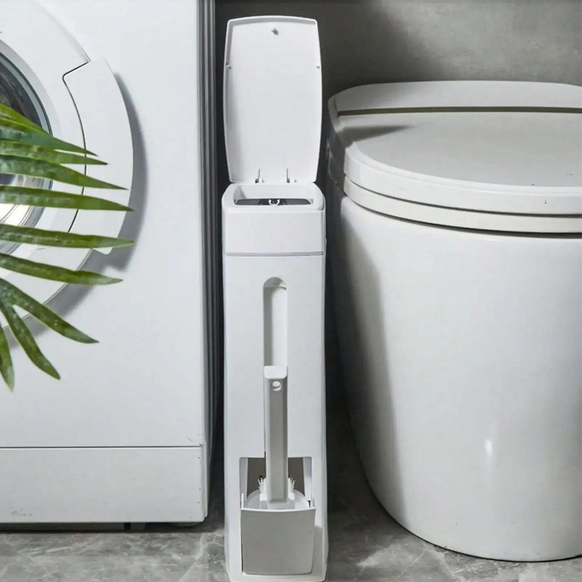 Dual-Function Bathroom Organizer – Narrow Waste Bin & Concealed Scrubber Holder | Thomler