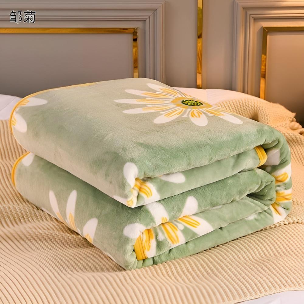 Reversible Floral Print Throw Blanket Soft Sherpa Fleece All-Season Bed Couch Cover Daisy Pattern Green Yellow | Thomler