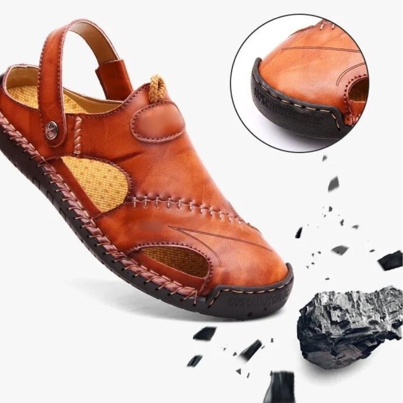 Men's Leather Slide Sandals – Closed Toe Slip-On with Orthopedic Support & Non-Slip Sole for Summer, Casual Wear, Travel & Vacation | Thomler