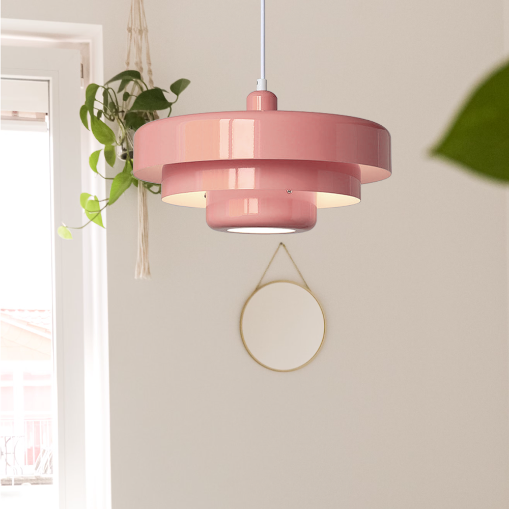 Round Metal Pendant Light 14-Inch Industrial Farmhouse Ceiling Fixture for Kitchen Island Dining Room Bedroom E26 Socket Green Orange | Thomler