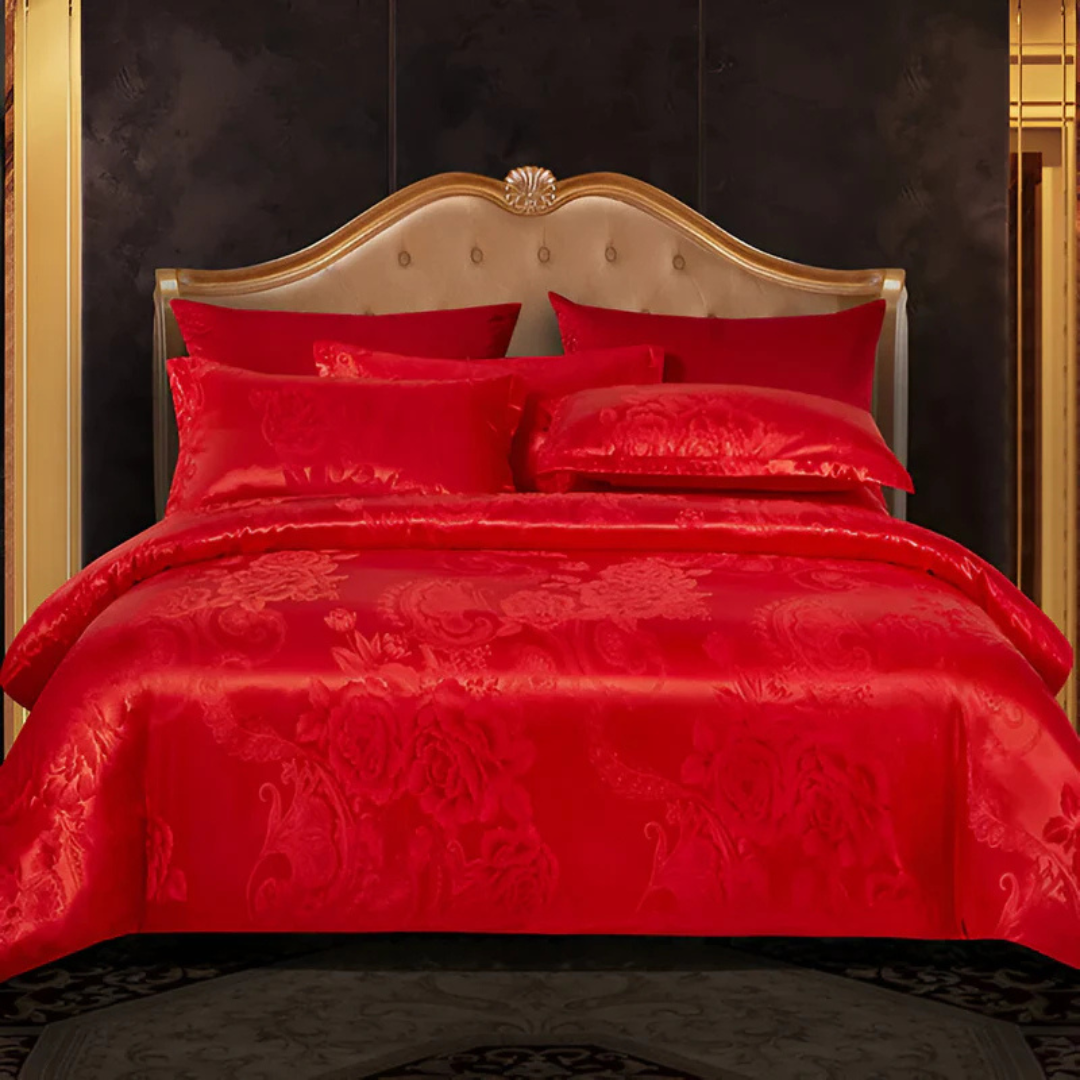 Floral Jacquard Duvet Cover Set Silky Satin Bedding 3-Piece with Pillowcases All Season Breathable Comforter Cover for Bedroom Décor | Thomler