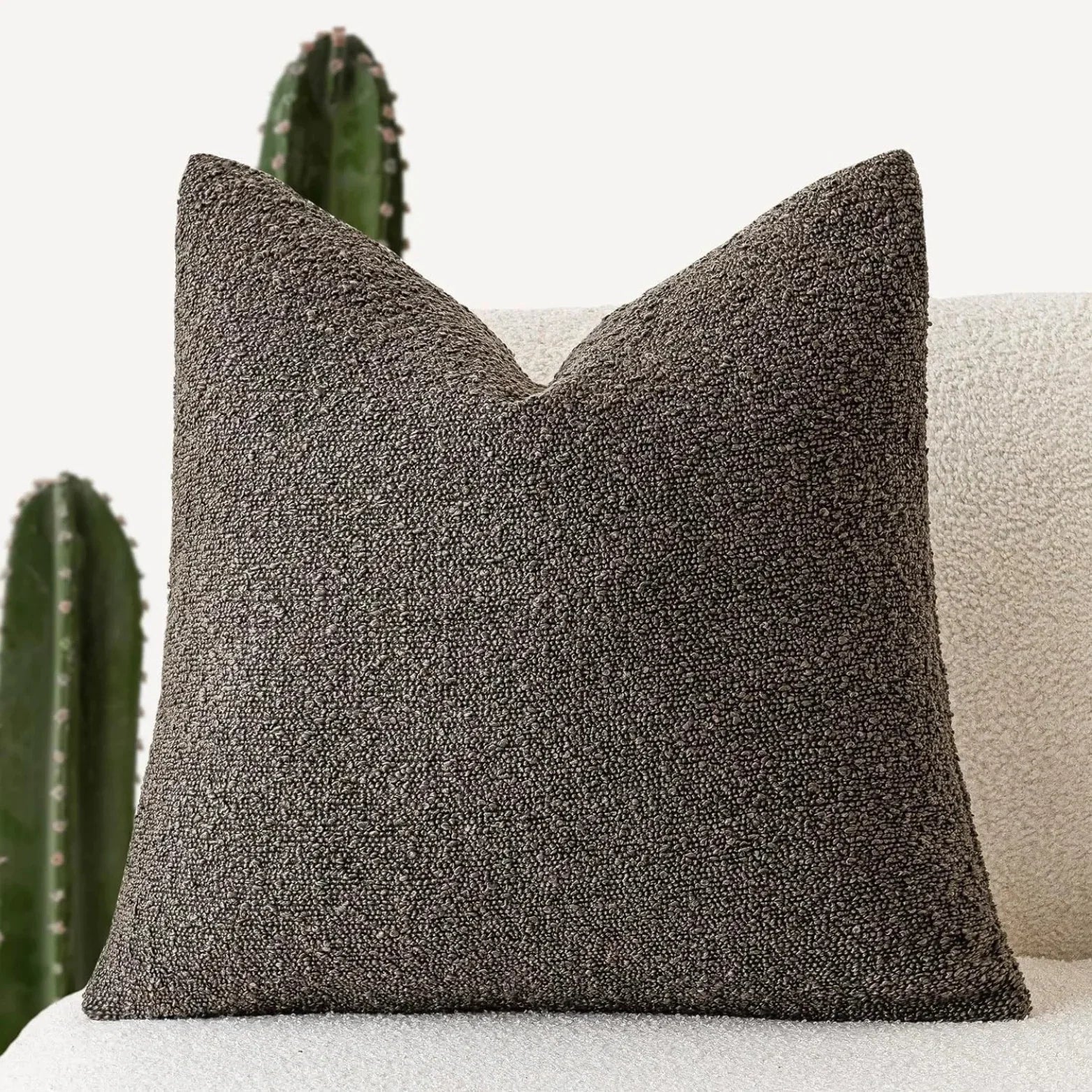 Cushion Cover Bouclé Fabric 45.0 cm x 45.0 cm Neutral Sofa Bed Decorative Throw Pillow Case Minimalist Living Room Accent | Thomler