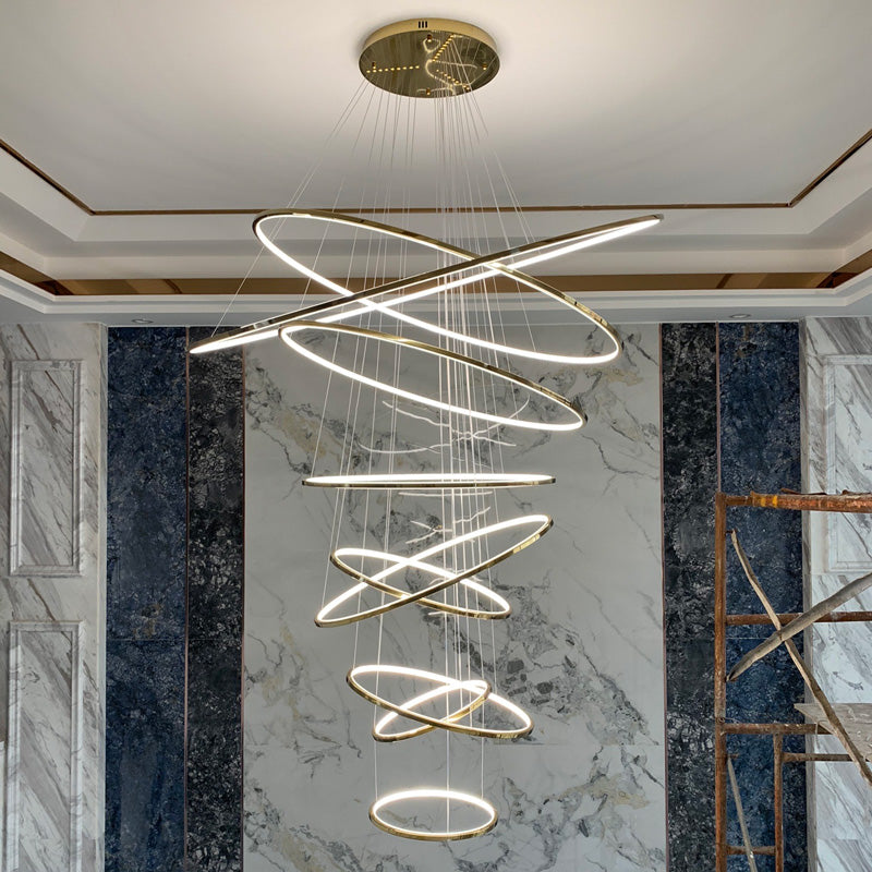 Chandelier Stainless Steel Large Tiered LED 16 in–55 in Adjustable Foyer Staircase Light Luxury Modern Dining Room Pendant | Thomler