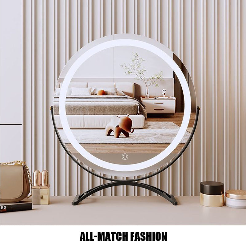 Makeup Mirror Metal Frame 40.0 cm LED Lighted Vanity Tabletop Rotating Dimmable Rechargeable Beauty Grooming Mirror | Thomler