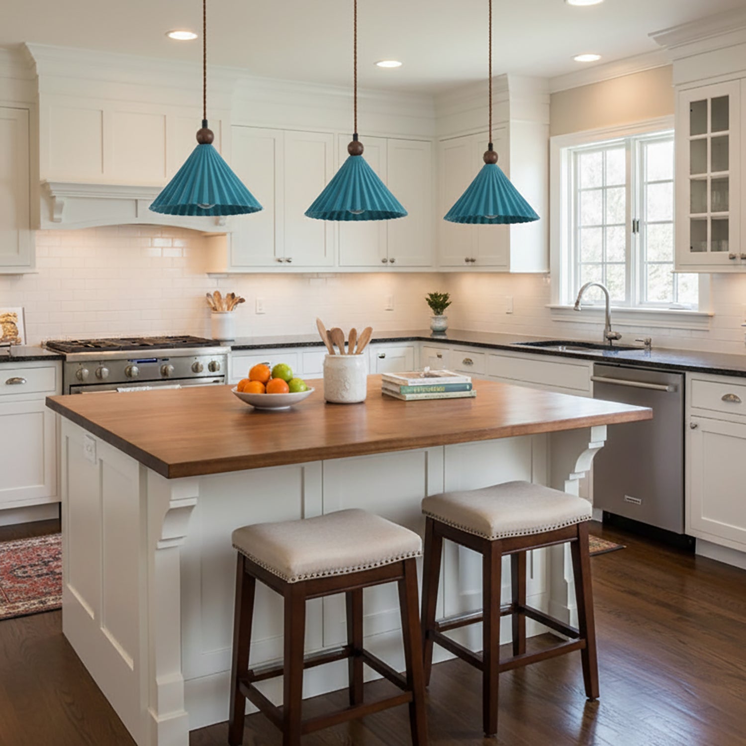 Pendant Light Ceramic Shade 7.8 in Adjustable Blue Dining Kitchen Hanging Ceiling Lamp | Thomler