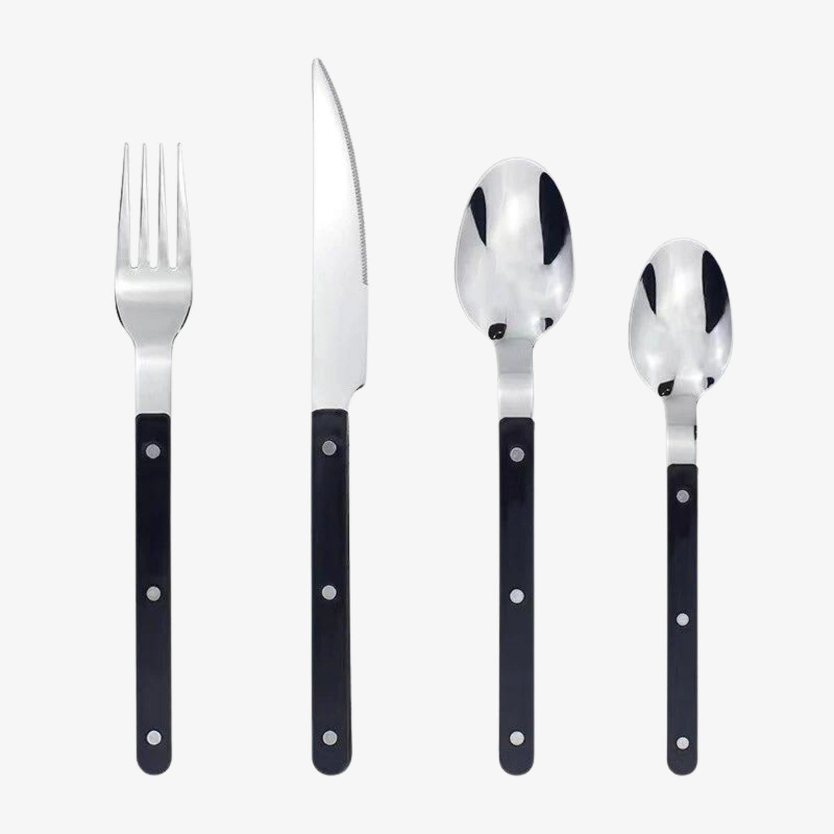 Flatware Set for 6 – Riveted Handle Silverware Service with Knife Fork Spoon – Slim Bistro Stainless Steel Dining Utensils for Everyday | Thomler