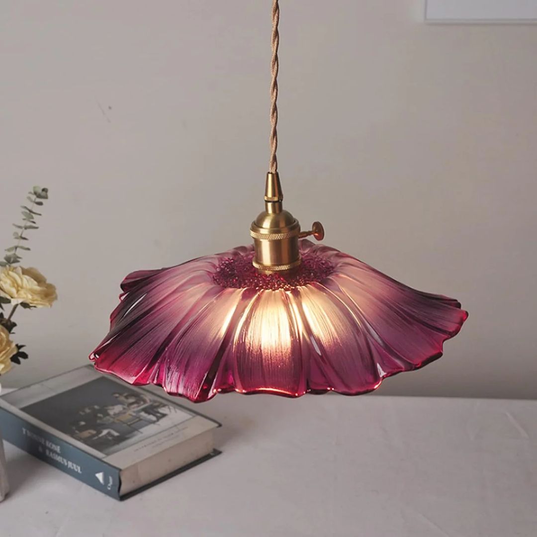 Pendant Light Ribbed Glass 28.0 cm Deep Red Dining Table Hanging Ceiling Lamp Vintage Hallway Lighting E27 | Thomler
