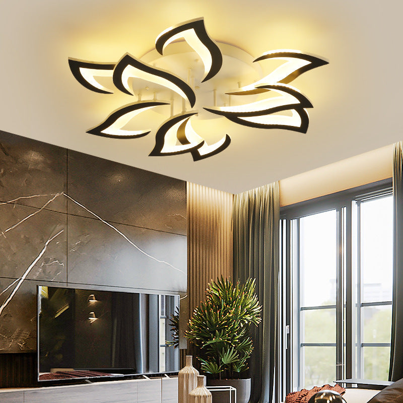 Ceiling Lamp Metal Acrylic 55.0 cm Black LED Living Room Bedroom Flower Design Flush Mount Lighting | Thomler