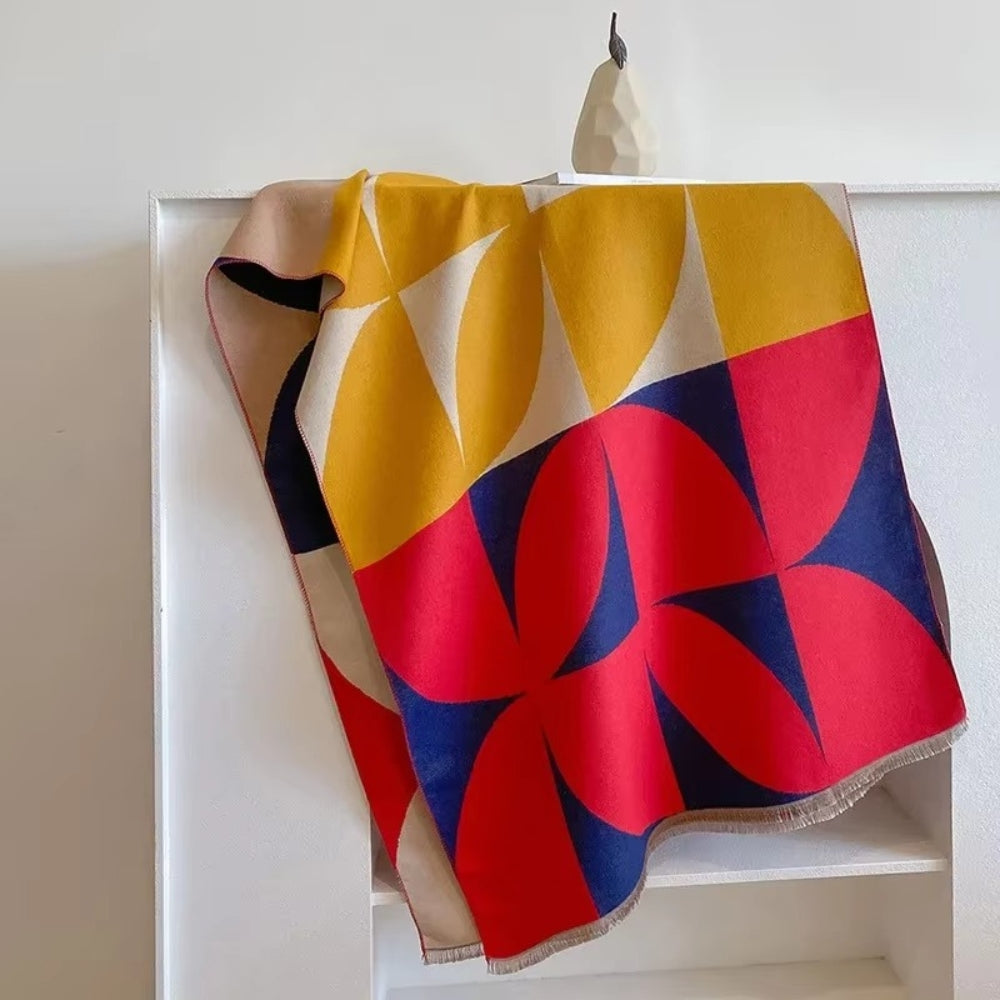 Reversible Geometric Poncho Scarf for Women – Soft Microfiber Winter Wrap, Two-Tone Color Block Design, Machine Washable | Thomler