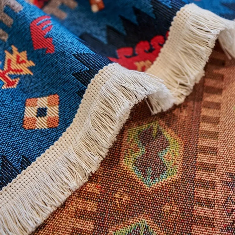 Geometric Throw Blanket for Sofa – Woven Cotton Chenille Couch Cover with Bohemian Pattern for Living Room Furniture | Thomler