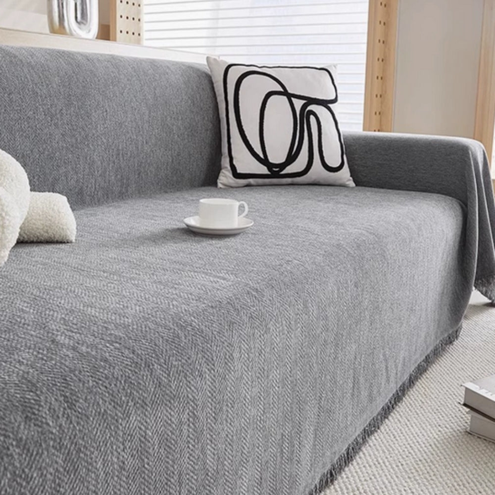 Chenille Sofa Throw with Tassels – Water-Resistant Pet-Friendly Furniture Protector for Couch, Loveseat & Chair | Thomler