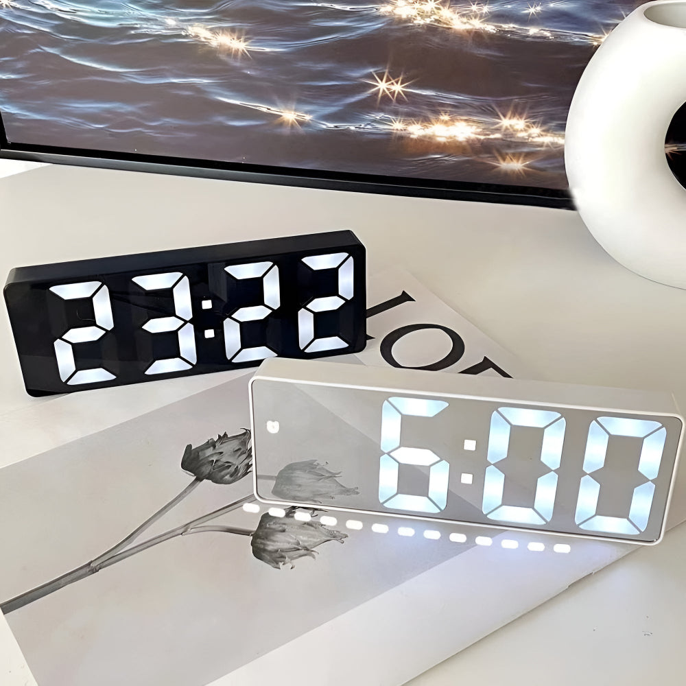 LED Alarm Clock with Mirror Display Temperature Date 12/24 Hour Format Snooze Battery USB Powered Nightstand Bedroom Office Desktop | Thomler