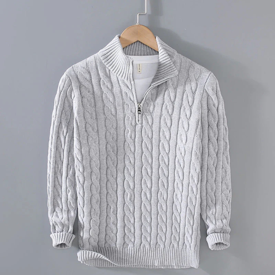 Cable-Knit Quarter-Zip Sweater for Men – 100% Cotton Stand-Collar Pullover for Fall & Winter | Thomler