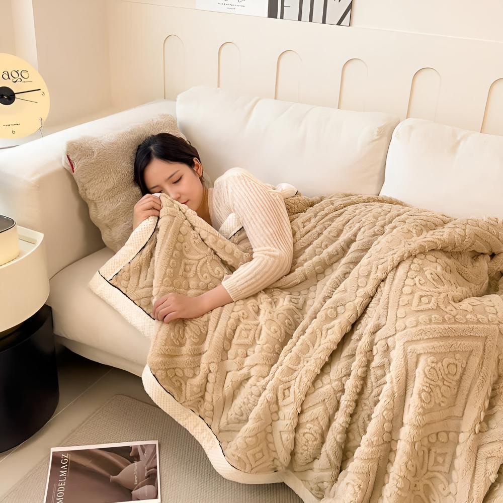 Carved Plush Throw with Sherpa Backing – Double-Sided Knit Blanket for Bed, Couch & Travel | Thomler