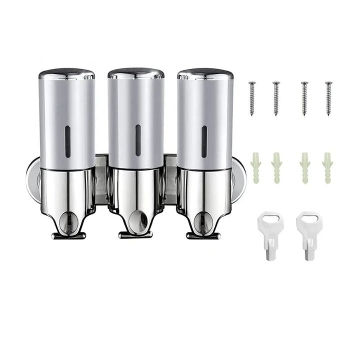 Wall Mount Soap Dispenser with Push Pump - Stainless Steel Liquid Holder for Shampoo, Lotion & Hand Wash in Bathroom, Kitchen, Shower | Thomler