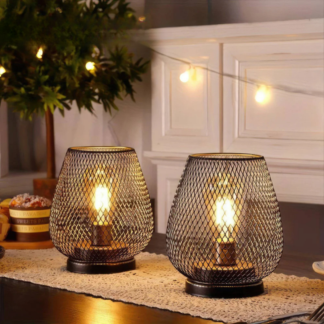 Battery Operated Metal Lantern LED Light Portable Cordless Accent Lamp Warm Glow Indoor Outdoor Bedside Nightstand Patio | Thomler