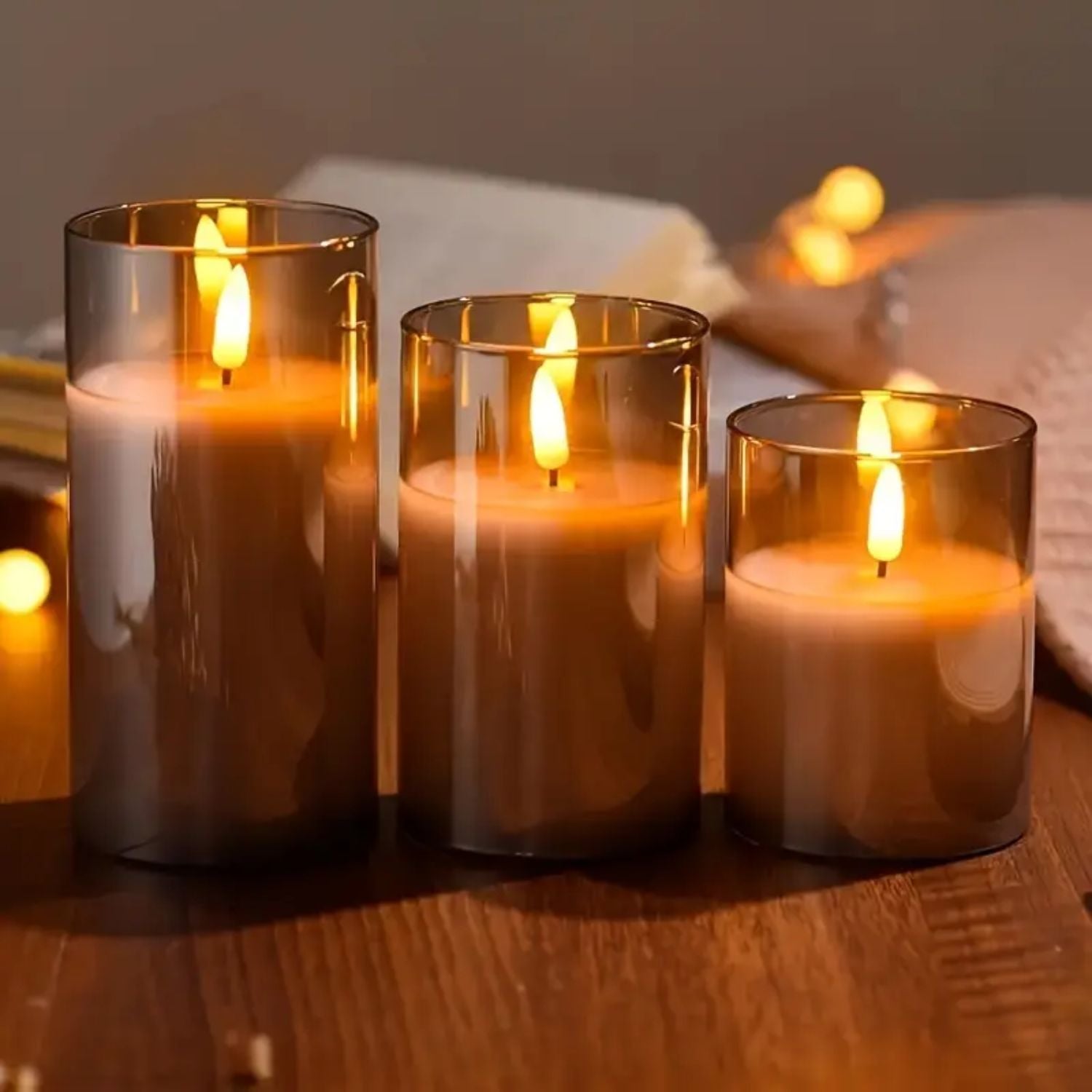 LED Candle Glass Smoke Finish Remote Control Indoor Mood Lighting Flameless Table Decoration Set | Thomler