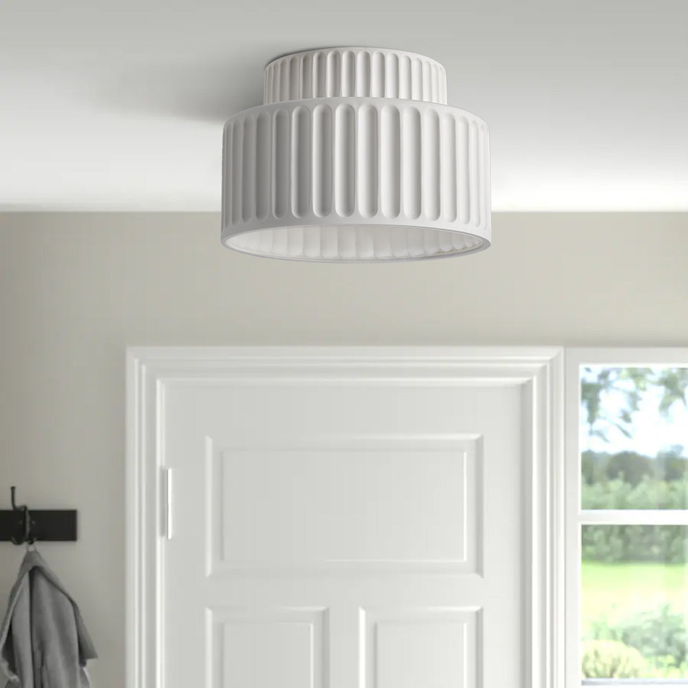 Ceiling Lamp Resin Ribbed 25.0 cm White Compact Living Room Kitchen Lighting Modern Minimalist Hanging Fixture | Thomler