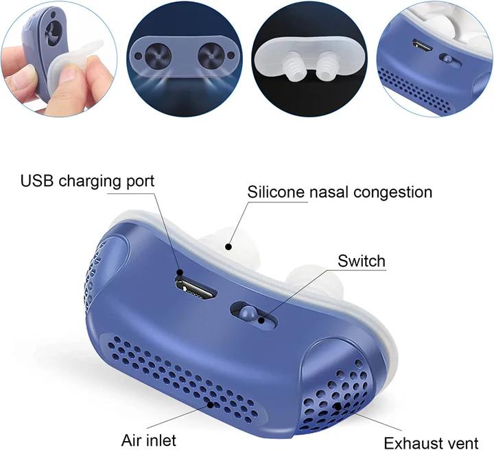 Portable Sleep Apnea Relief Device Anti-Snoring Nasal Airway Support System for Travel Home Bedroom USB Rechargeable Silicone Soft Ear Clips | Thomler