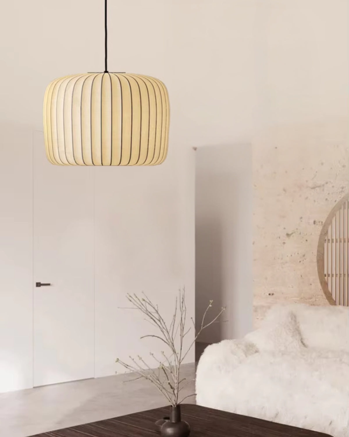Pendant Light Stretch Fabric 55.0 cm (21.7") Neutral Dining Room Minimalist Japandi Hanging Ceiling Lamp E27 | Thomler