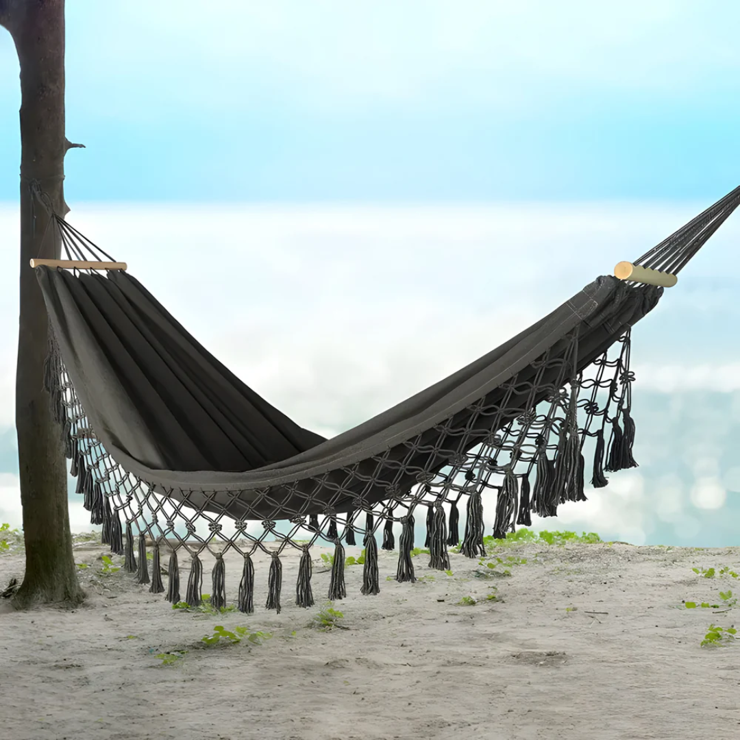 Cotton-Blend Hammock with Wood Spreader Bar for Patio, Yard & Balcony – Boho Lounge Swing | Thomler