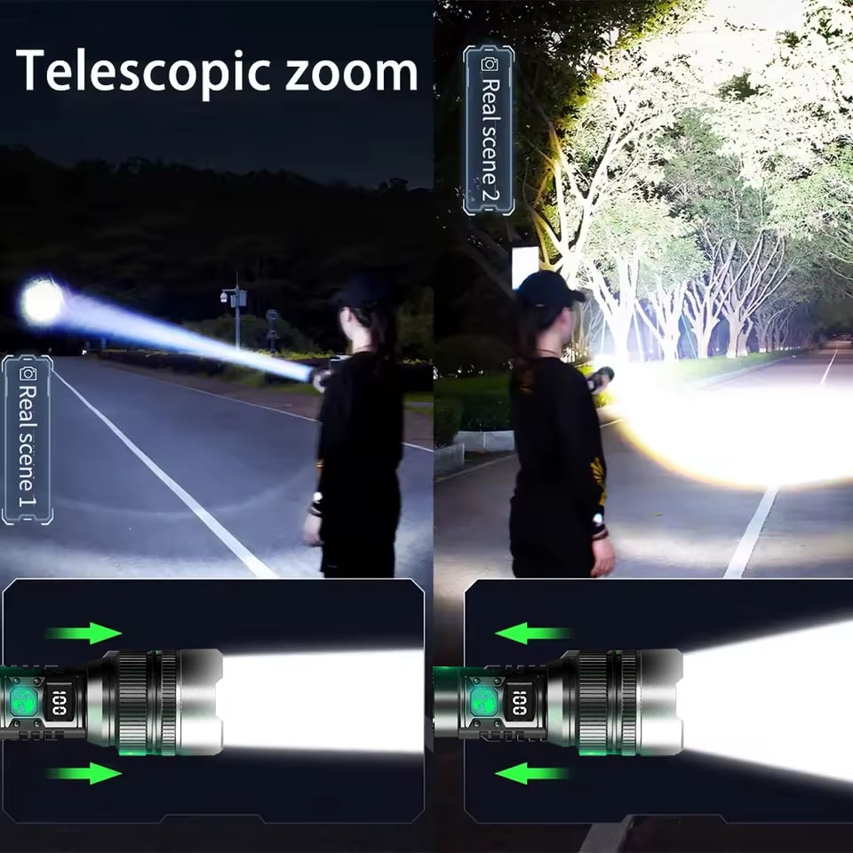 Rechargeable Tactical Flashlight Aluminium Body Telescoping Zoom Outdoor | Thomler
