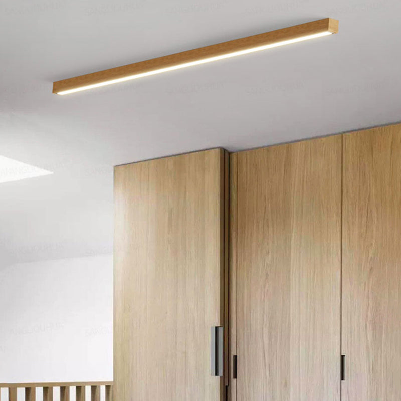 Elongated Flush Mount LED Fixture with Natural Timber Frame for Hallways & Bedrooms | Thomler