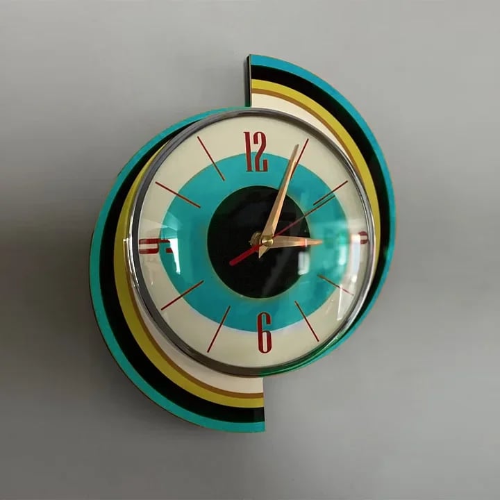 Handcrafted Sunburst Wall Clock Mid-Century Modern Design 16 Inch Silent Battery Operated Decorative Timepiece for Living Room Bedroom | Thomler