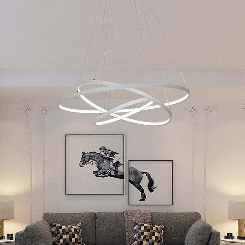 Modern LED Ring Chandelier with Adjustable Height – Metal & Acrylic Hanging Light for Living Room, Dining Room, Bedroom | Thomler