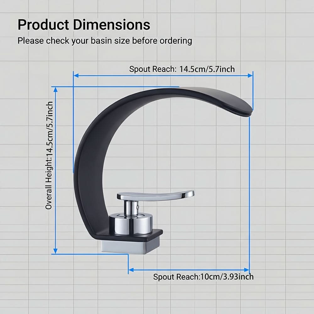 Curved Waterfall Bathroom Sink Faucet with Mirror Finish – Single Handle Hot & Cold Mixer Tap for Modern Vanity & Basin – Polished | Thomler