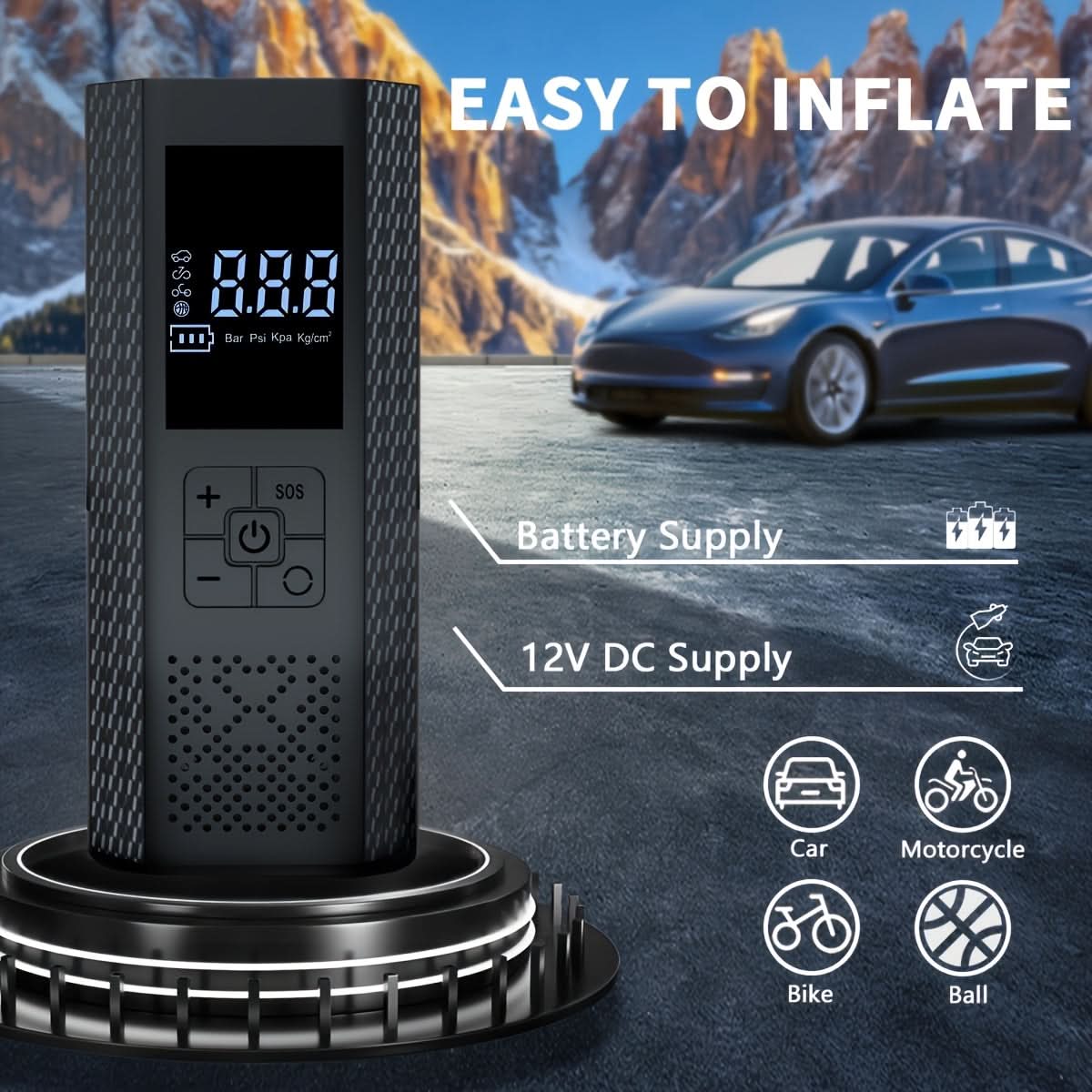 Rechargeable Digital Tire Pump – 150 PSI Portable Air Compressor for Car, Bike & Sports Gear | Thomler