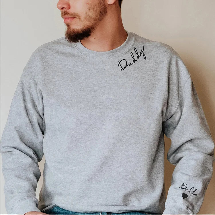 Personalized Parent Hoodie with Custom Kids Names on Sleeves for Mom or Dad | Embrace Family Sweatshirt Gift | Cozy Cotton Blend Pullover | Thomler