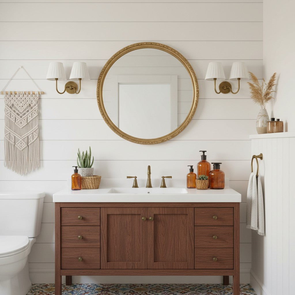 Brass Sconce with Fabric Drum Shade – 1 or 2 Light Hardwired Fixture for Bedroom, Hallway & Living Room | Thomler