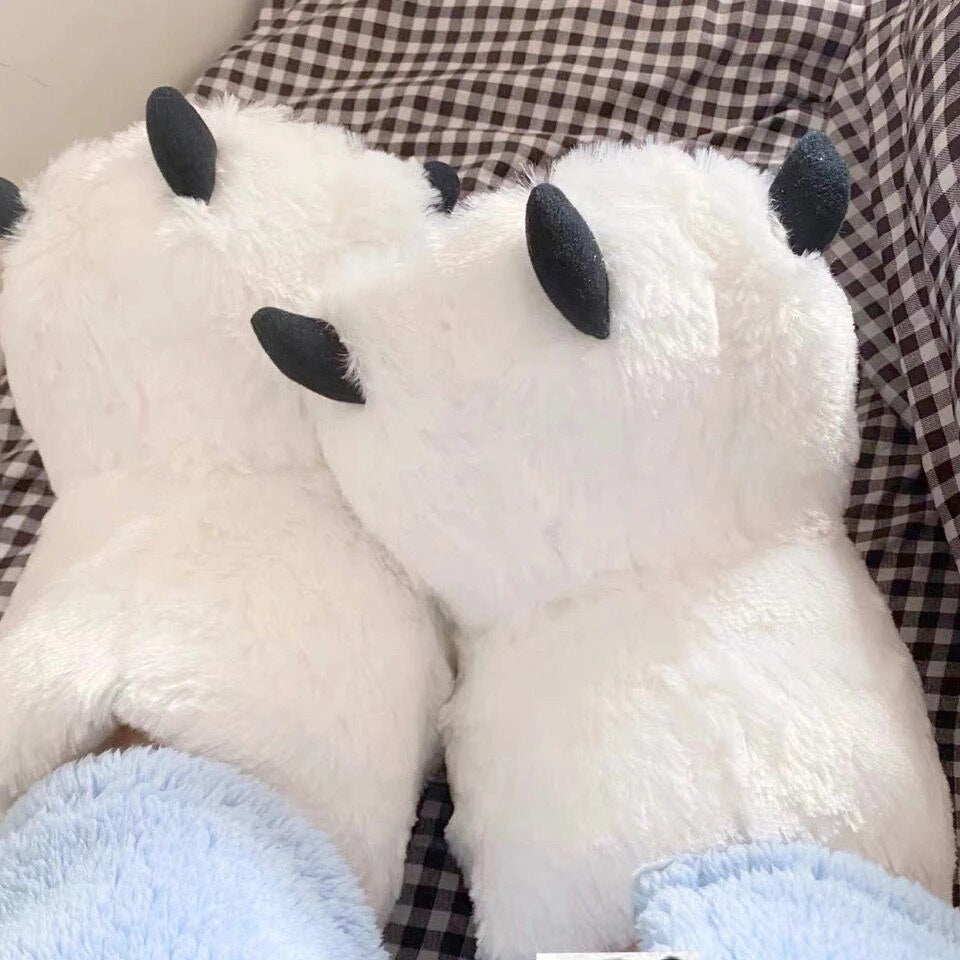 Plush Bear Paw Slippers – Soft Faux Fur House Shoes with Non-Slip Sole for Indoor & Outdoor Wear, Unisex Winter Footwear | Thomler